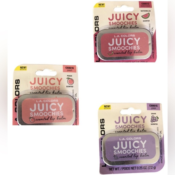 2pk juicy‎ lip smoochies watermelon grape strawberry peach scented lip balms new - Picture 6 of 6